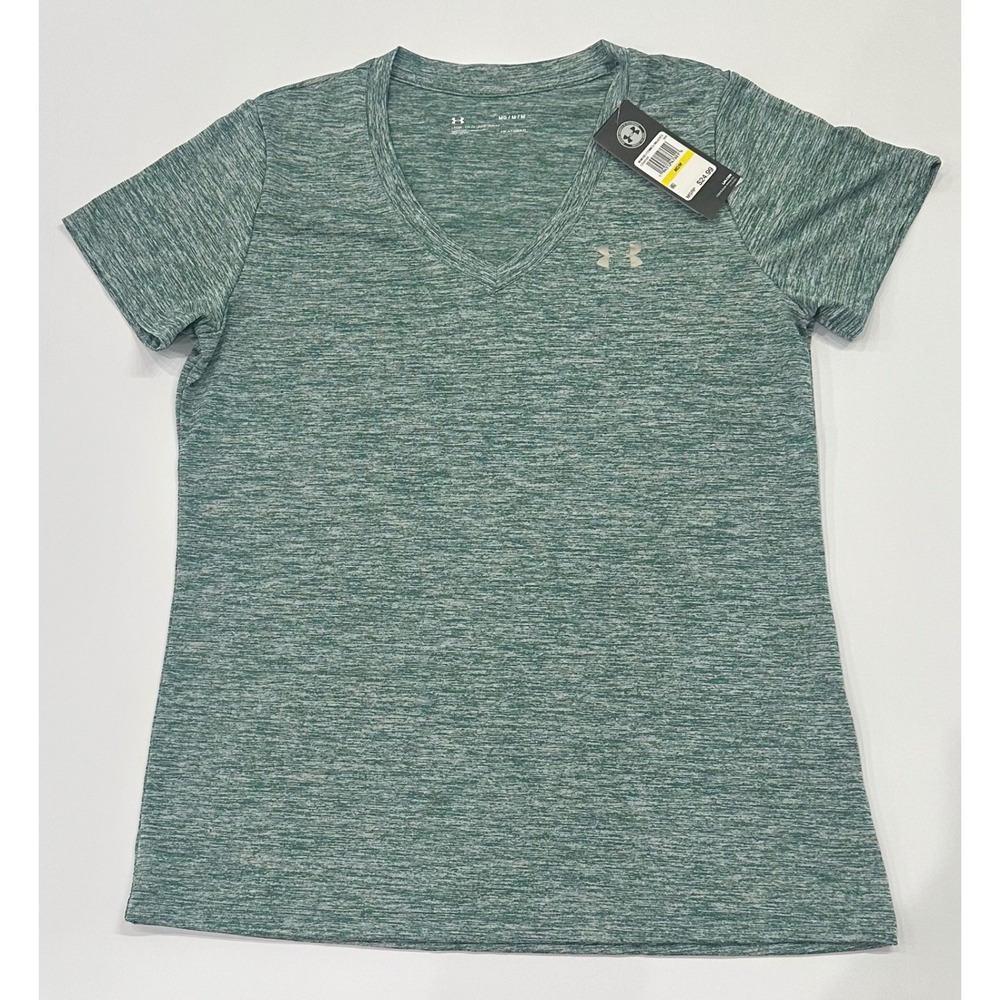 Under Armour HeatGear Womens V-Neck T-Shirt Green Heather Space Dye 1258568 M